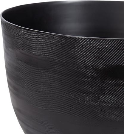 Kate and Laurel Navara Modern Two-Piece Round Metal Planter Set; 2 Piece Set; Black; Planters for Indoor Plants with Engraved Texture and Size for Large Plants