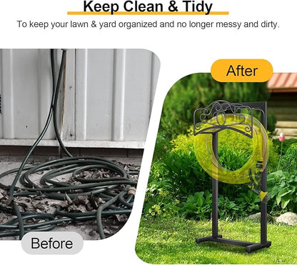 Garden Hose Holder -Upgraded Hose Holder Holds,Freestanding Heavy Duty Hose Hanger,Sturdy Hose Stand and Hose Storage for Lawn & Yard,Black(Butterfly-Style)