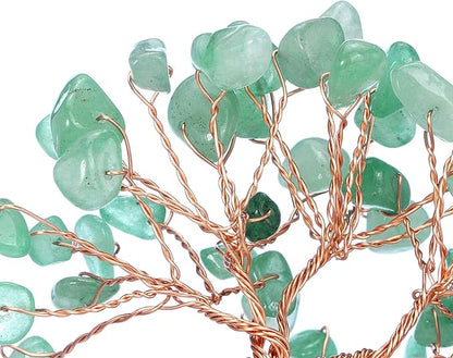 Jovivi Natural Green Aventurine Crystal Tree, Raw Healing Crystals Fluorite Base Bonsai Money Tree for Home Office Table Decor Wealth and Luck