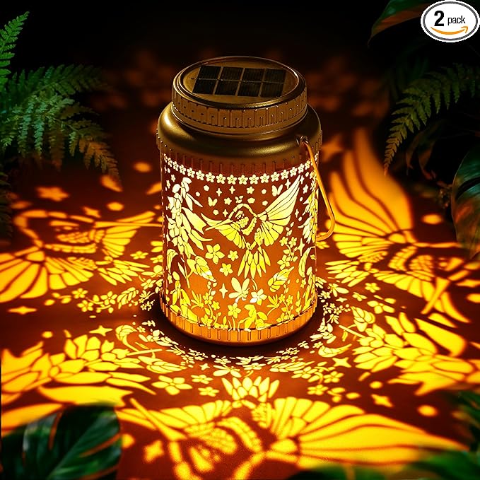 Cooo 2 Pack Solar Lanterns Outdoor Waterproof Hummingbird Red_Sage Solar Pathway Lights Landscape Path Christmas Gifts for Women Mom Grandma for Outdoor Table Lamps Garden Yard Backyard Decor -Gold