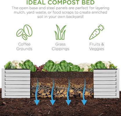 Best Choice Products 8x4x2ft Outdoor Metal Raised Garden Bed, Deep Root Planter Box for Vegetables, Flowers, Herbs, and Succulents w/ 478 Gallon Capacity - Galvanized