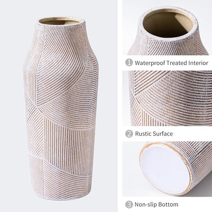 Vintage Ceramic Flower Vase, Terracotta Farmhouse Decorative Rustic Stone Clay Floral Vase, Concrete Grey Home Decor for Living Room, Entryway, Kitchen, Bedroom, Bathroom and Shelf 9.6 Inch