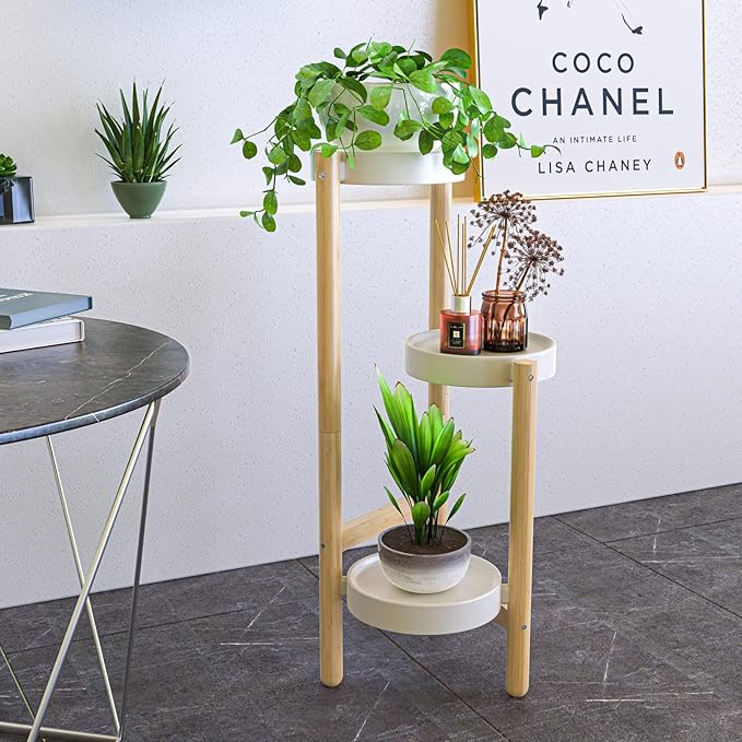 Bamboo Plant Stands for Indoor Plants, Tall Plant Stands for Corner Plant Shelf Multiple Flower Holder for Indoor Outdoor Garden Patio Balcony Living Room (3-tier)