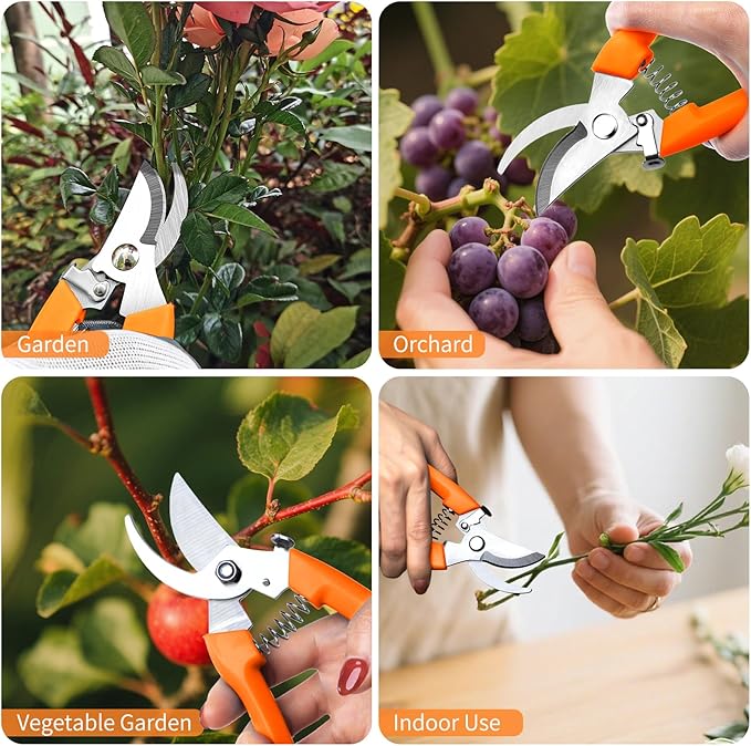 Flower Scissors, Flower Shears High Strength Steel Sharp, Ergonomic Handle Pruning Shears for Gardening, Lightweight Garden Scissors, 1-inch Cut Capacity Rust Resistant for Plants Bonsai-Orange