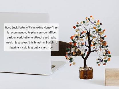 Multi Gemstone Natural Healing Premium Crystal Bonsai Feng Shui Fortune Money Tree of Life for Home Office Decor (Gift Box Ready,10-12 Inch)