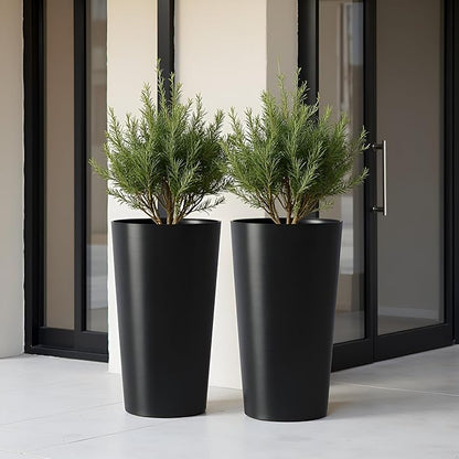 2Pack 23" Tall Modern Plant Pots Black, Indoor/Outdoor Planting with Wire Drawing Process, Containers Large Decorative Tree Planter Front Porch Patio