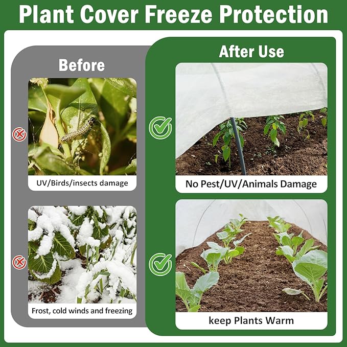 10×50 ft Plant Covers Freeze Protection- 1.4 oz/yd² Frost Cloths Blankets for Outdoor Plants, Reusable Floating Row Cover Plant Freeze Protection for Winter Garden Vegetables Raised Bed, White