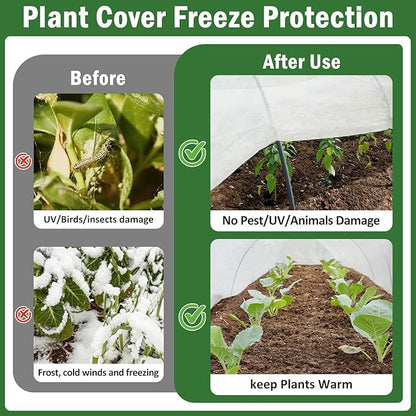 10×50 ft Plant Covers Freeze Protection- 1.4 oz/yd² Frost Cloths Blankets for Outdoor Plants, Reusable Floating Row Cover Plant Freeze Protection for Winter Garden Vegetables Raised Bed, White