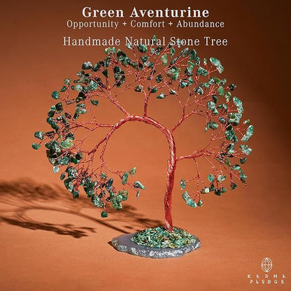 Green Aventurine Crystal Tree of Life, 7 Chakra Healing Crystals Trees, Handcrafted Money Bonsai Tree, Feng Shui Decor, Home and Office Desk Decoration for Positive Energy & Wealth, Spiritual Gifts