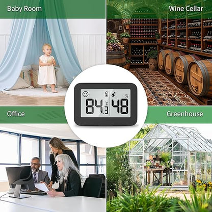 DOOMAY Mini Hygrometer Indoor Thermometer, Digital Humidity Gauge with Celsius Fahrenheit Switch Button,Humidity Meter Temperature Monitor for Babyroom Cellar Reptile Incubator Closet,2-Pack,Black