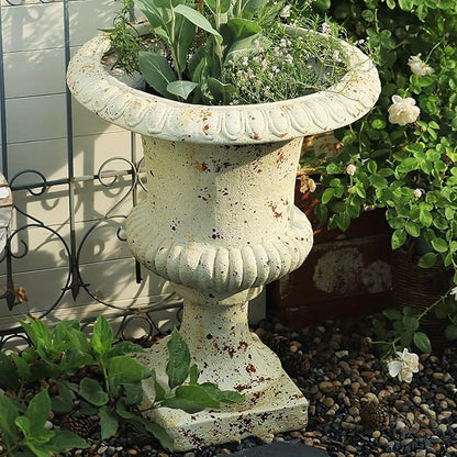 VISIBLE Vintage European Giant Garden Urn Planter, Decorative Cement and Fiber Flower Pot, Make Rust Finished, Wrap Foam Safely Delivered from Local Warehouse (Award Cup, Large)