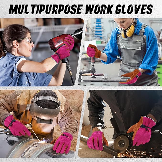 HLDD HANDLANDY 2 Pairs Leather Work Gloves for Men & Women, Reinforced Durable Palm for Welding, Farm, Gardening, Driving