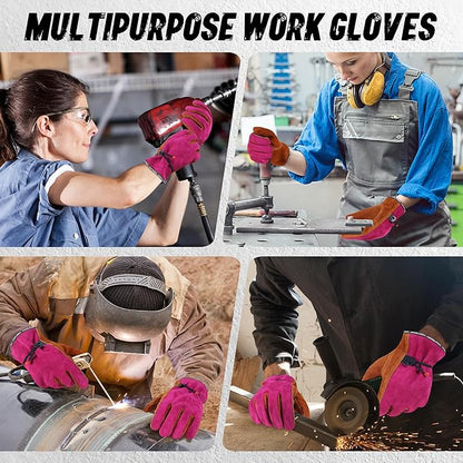 HLDD HANDLANDY 2 Pairs Leather Work Gloves for Men & Women, Reinforced Durable Palm for Welding, Farm, Gardening, Driving