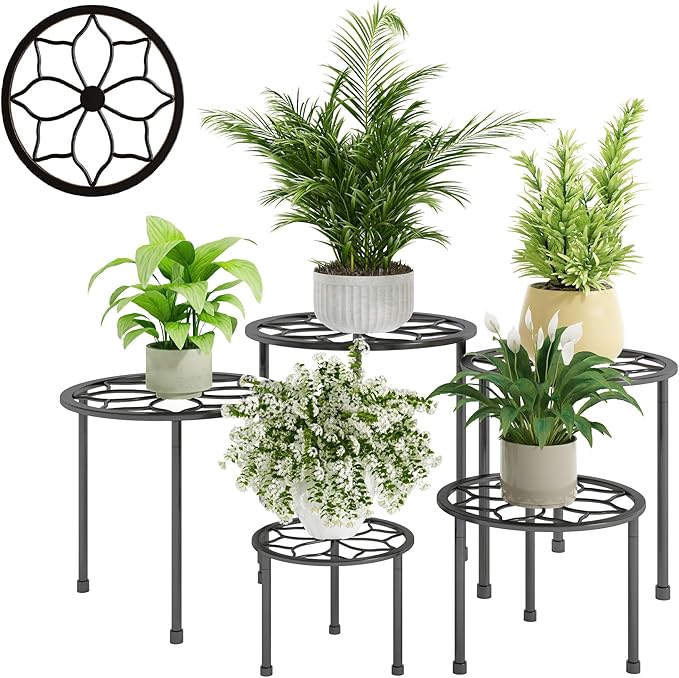 Metal Plant Stand Indoor Outdoor,Indoor Plant Stands for patio rust proof,Heavy Duty Flower Pot Stands for Multiple Plant,Black Potted Plant Holder for Garden Home (5 Pack Black)