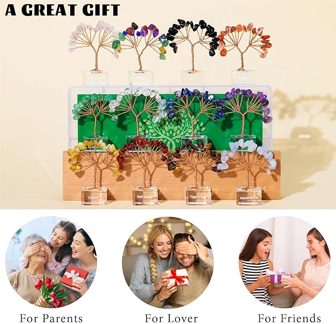 Runyangshi 12 Pcs Crystal Tree Set with K9 Glass Base - Chakra Healing Money Trees for Desk Decor, Home, Office, Positive Energy, Good Luck Gifts for Women, Mom, Birthday, Housewarming