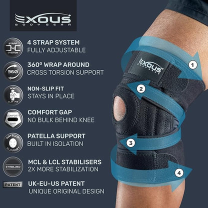 Knee Brace Meniscus Tear Support For Arthritis Acl, Mcl Pain Patented 4-way Adjustable Wraparound Strap Dual Side Stabilizer For Patella Stability Size [medium]