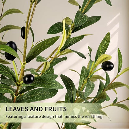 4FT Artificial Olive Tree, Indoor Faux Olive Tree Fake Potted Silk Olive Tree Plants with Lifelike Branches & Fruits for Home Office Decor