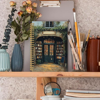 XPH Vintage Bookshop Reading Spiral Notebook, Book Lovers Gifts Journaling Notebooks for Women, Bookish Gift Hardcover Journals for Writing 160 Pages 5.5 x 8.3 Inch, Book Reader Gifts