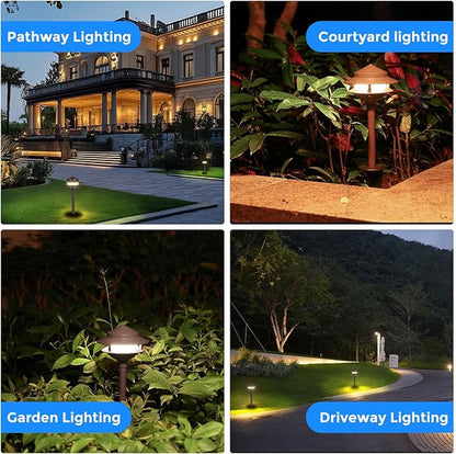 Gardencoin Pagoda Low Voltage Landscape Pathway Lights, 12V Outdoor LED Path Lights Wired, Aluminum Walkway Lighting with 4W 2700K Replaceable G4 Bulb, Bronze Classic 2-Tier Lantern, 6 Pack