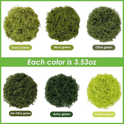 6 Colors Artificial Moss for Crafts 21.16oz, Fake Moss, Green Moss for Plants Indoor, Christmas Wreath, Fairy Garden, Model Making, DIY Table Centerpieces, Walls Decor, Wedding Party Decoration