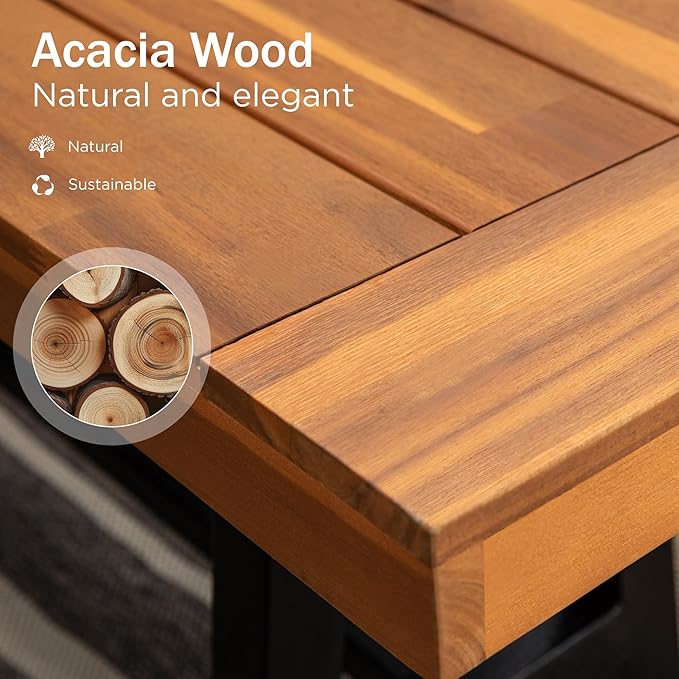 PHI VILLA Outdoor Acacia Wood Bench, 63" Long Patio Wooden Picnic Bench for 3 People, Backless Oil Finished Teak Furniture for Garden, Porch, Yard