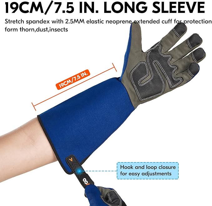 Vgo... Safety Work Gloves Men,Gardening,Long Sleeves Gauntlet,Puncture Proof,Touchscreen(1 Pair,Size L,Blue,AL6608-ML)