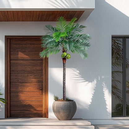 8.2FT Artificial Phoenix Palm Tree with Coconut Fruit Artificial Plants Indoor Outdoor Large Faux Coconut Palm Tree Tropical Fake Palm Plant for Modern Farmhouse Yard Outside Patio Poolside