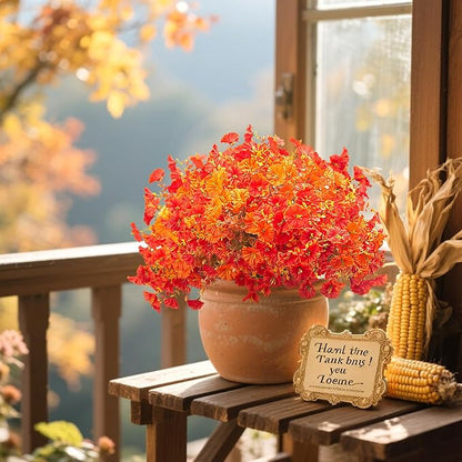 16 Bundles Artificial Fall Flowers No Fade Faux Autumn Plants, Fake Indoor Outdoor Greenery for Thanksgiving Table Centerpiece Christmas Wedding Party Home Garden Fireplace Décor