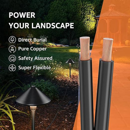 SUNVIE 12/2 Low Voltage Landscape Wire 250FT with Spool Outdoor Landscape Lighting Cable 12 Gauge 2 Conductors Low Voltage Wire for Landscaping Lights, ETL Listed, Pure Copper, Direct Burial