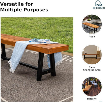 MFSTUDIO Outdoor Garden Bench Set of 2, 63" Acacia Wood Patio Dining Bench, Wooden Park Front Porch Benches for Backyard Outside, 2 Pack, Teak