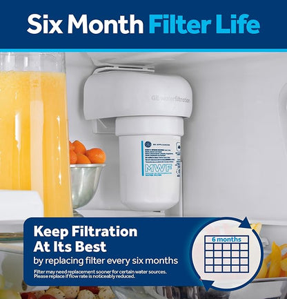 GE MWF Refrigerator Water Filter, Genuine Replacement Filter, Certified to Reduce Lead, Sulfur, and 50+ Other Impurities, Replace Every 6 Months for Best Results, Pack of 2