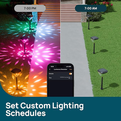 Linkind Smart Solar Pathway Lights SP6, in-App Pattern Switching Solar Lights Outdoor, USB & Solar Charging, Cool/Warm White/Color-Changing Landscape Lighting, Christmas Decor for Yard, Patio (4 Pack)