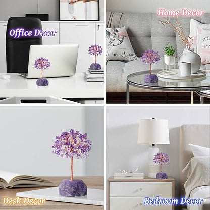 YATOJUZI 4.7"-5.1" Amethyst Crystal Money Tree,Purple Desk Cubicle Decorations Office Room Decor for Women,Meditation Accessories Reiki Gifts for Women,Crystals and Healing Stones,Tree of Life