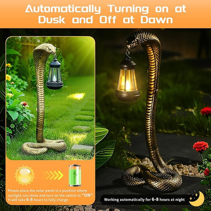 19.29'' Garden Outdoor Statues Snake with Solar Lantern,Lawn Decor Snake Statue for Patio,Balcony,Yard Ornament - Unique Housewarming Gifts,Haunted House Prop and Christmas Decorations