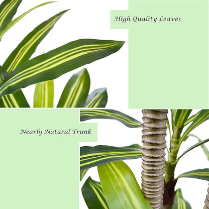 Artificial Dracaena Plant 6ft, Faux Tree with Black Tall Planter, Fake Yucca Silk Plants, Artificial Floor Trees for Home Office Room Decor Housewarming Gift Indoor