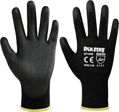 Ultra-Thin PU Coated Work Gloves-12 Pairs,Excellent Grip,Nylon Shell Black Polyurethane Coated Safety Work Gloves, Knit Wrist Cuff,Ideal for Light Duty Work. (Small)