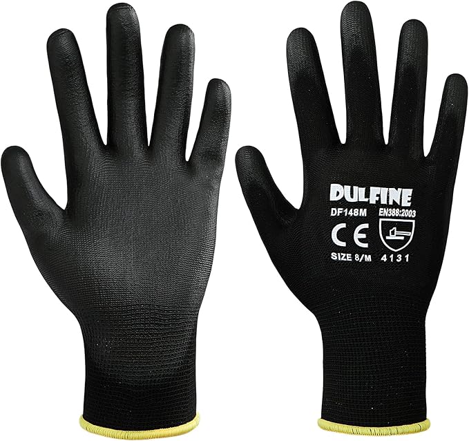 Ultra-Thin PU Coated Work Gloves-12 Pairs,Excellent Grip,Nylon Shell Black Polyurethane Coated Safety Work Gloves, Knit Wrist Cuff,Ideal for Light Duty Work. (Extra Large)