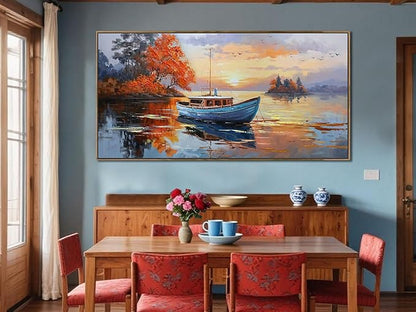 Brushart Ship Wall Art for Living Room, Large Canvas Wall Art Landscape Pictures Paintings Wall Decor Textured Artwork for Walls Bedroom Home Office, Framed 48"x24"