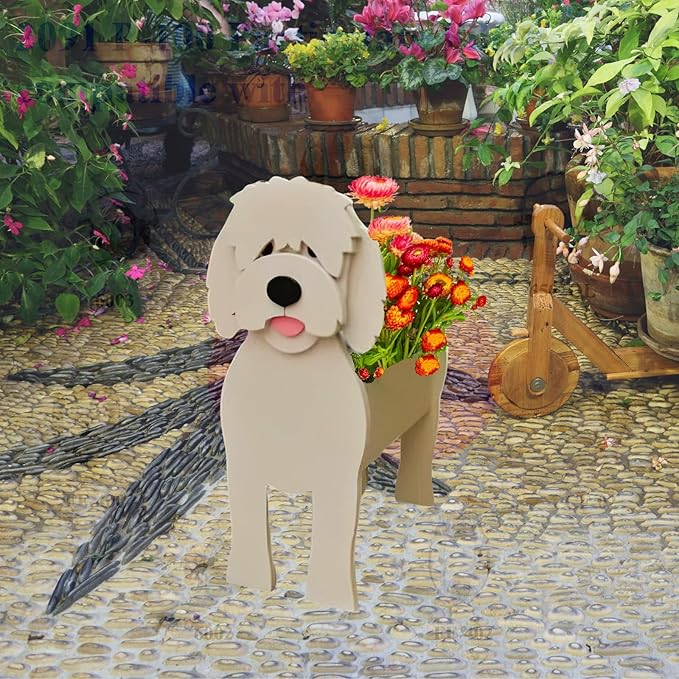 Golden Doodle Dog Planter Plant Pots,Cute Dog Flower Planter,Gifts for Pet Lovers,Unique Animal Plant Pots,Office,Indoor Outdoor Garden Decor(9.45 * 7.17 * 13.82in)