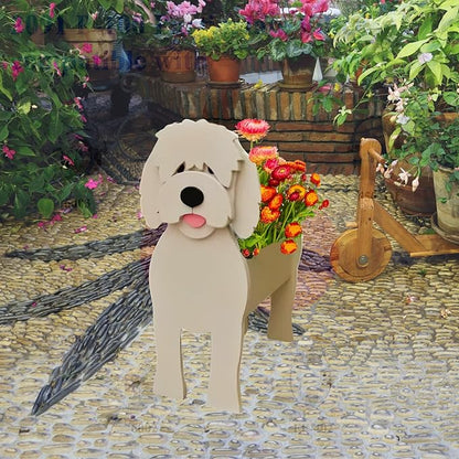 Golden Doodle Dog Planter Plant Pots,Cute Large Dog Flower Planter,Gifts for Pet Lovers,Unique Animal Plant Pots,Office,Indoor Outdoor Garden Decor(9.84 * 9.06 * 17in)