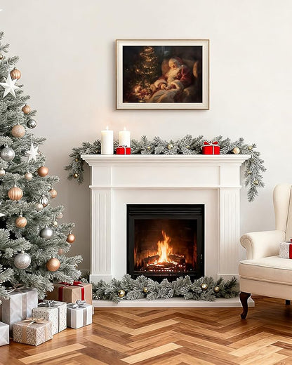 InSimSea Christmas Decor Framed Wall Art Santa Claus and Christmas Tree Canvas Painting Pictures Room Aesthetic Vintage Rustic Holiday Home Decor Xmas Gifts for Living Room Bedroom Bathroom 12L x 16W