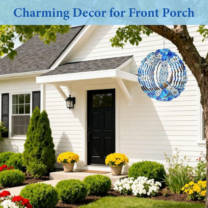 Owl Wind Spinners Outdoor, Owl Gifts for Women Men Wife Mom Husband Dad Grandpa, Hanging Wind Sculptures Spinners for Christmas, 12 inch Outdoor Indoor Hanging Ornament for Garden Porch