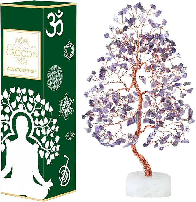 Amethyst Crystal Tree Gemstone Tree of Life Quartz Base Chakra Bonsai Tree for Room, Desk & Office Decor Spiritual Gift Meditation Birthday Gift for Women Mom her Sister Housewarming Gifts Home