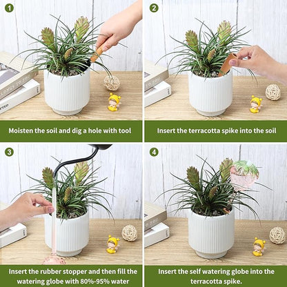 Strawberry-Shaped Glass Plant Watering Globes (Set of 2) - Vacation Plant Watering Devices with Terracotta Spikes, Top-Fill Watering Globes, Self Watering Planter Insert for Plants