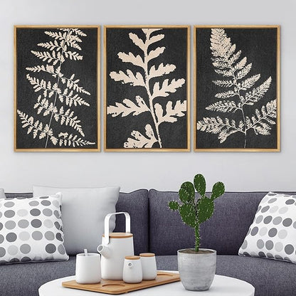 Ashbrook Framed Canvas Print Wall Art Set Black Forest Fern Plant Silhouette Nature Wilderness Illustrations Modern Art Rustic Chic Colorful for Living Room, Bedroom, Office - 16"x24"x3 Natural