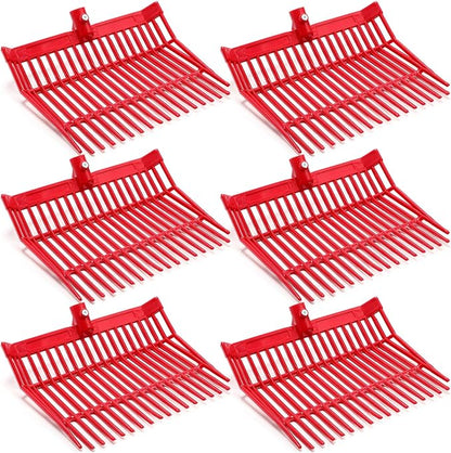 Lasnten 6 Pcs Manure Fork Replacement Head, 18 Tines Pitchfork Head with Screws and Nuts, Horse Manure Rake for Picking up Grass and Hay(Red)