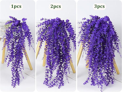 RECUTMS Artificial Hanging Plants Fake Plants Greenery Vines Aritificial Plants Eucalyptus Purple Leaves Hanging Vines Plant Colorful Outdoor Faux Vines Wall Decoration(Pure Purple)