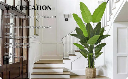 Artificial Bird of Paradise Tree 7FT 22 Leaves Tall Large Fake Faux Tropical Banana Plant 84 Inch Black Pot for Indoor Home Office Poolside Porch Mall Hotel School Decor Housewarming Gift