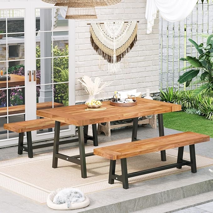 Sophia & William Outdoor Bench Garden Bench Wood 63", Patio Dining Bench Weatherproof, Wooden Park Front Porch Benches for Outside, Backless Acacia Wood Bench Long Narrow Clearance, Teak