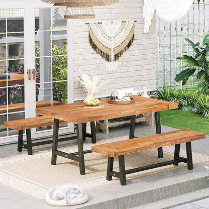 Sophia & William Outdoor Bench Garden Bench Wood 63", Patio Dining Bench Weatherproof, Wooden Park Front Porch Benches for Outside, Backless Acacia Wood Bench Long Narrow Clearance, Teak